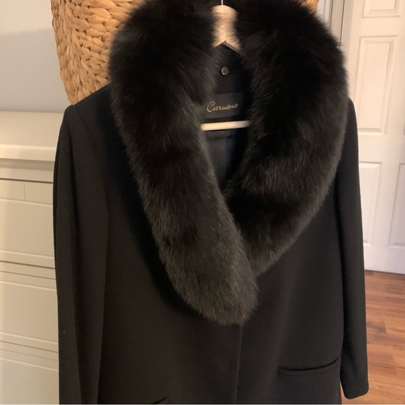 Caruana Wool Coat with Fox Fur Collar, Fabric by Loro Piana Mid Length Size 12 - Picture 2 of 15